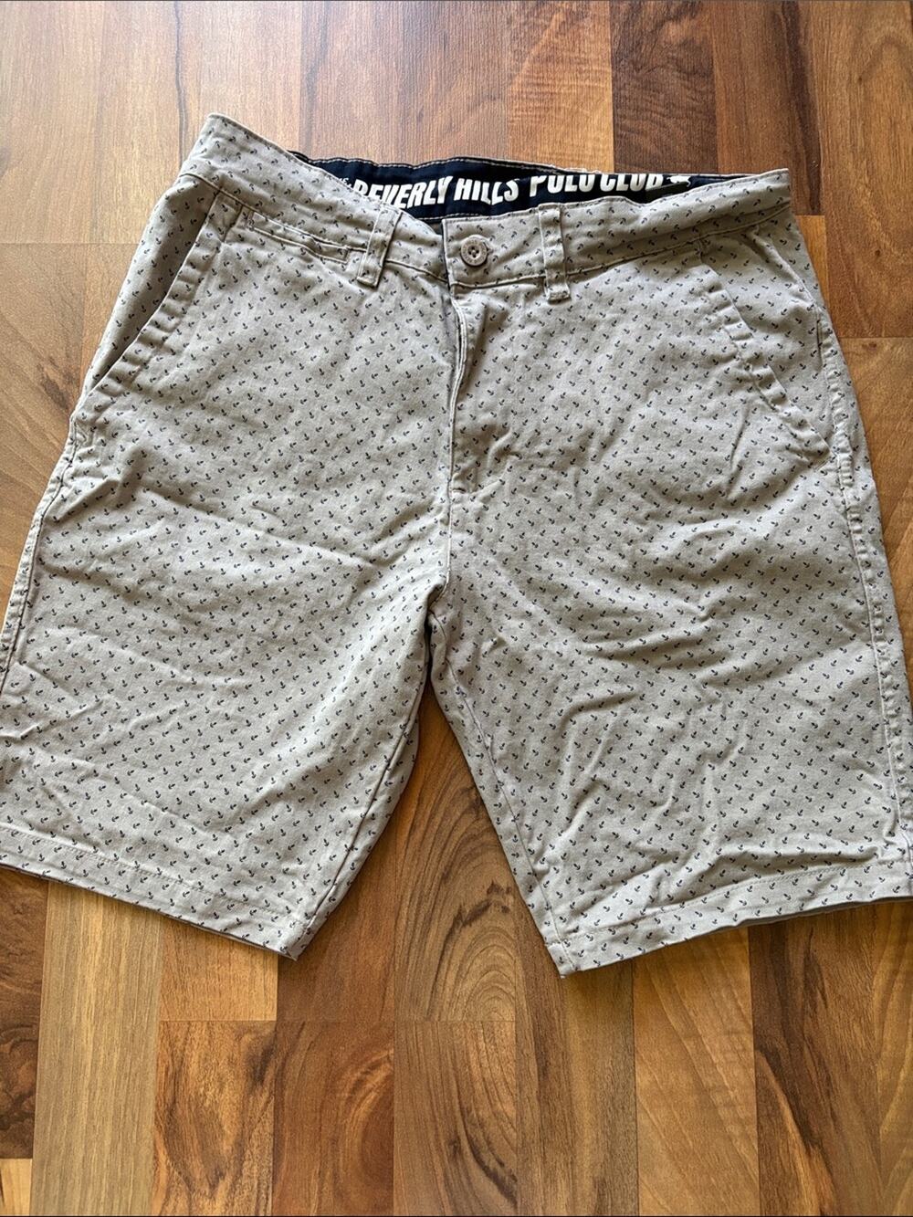Beverly Hills Polo Club Men’s Tan Micro-Print Flat Front Shorts Size 32